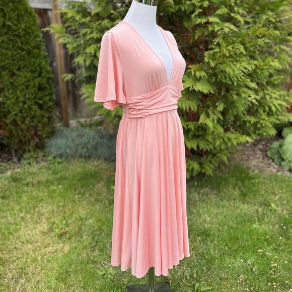 Dress Day Baby Pink Maternity Midi Dress with Short Sleeves Sz L - Picture 2 of 14